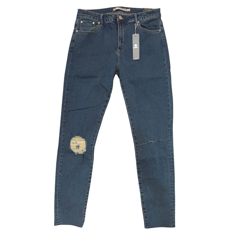 NWT Tractr Denim Diane Mid‎ Rise Slim Jeans Distressed Ripped Raw Hem